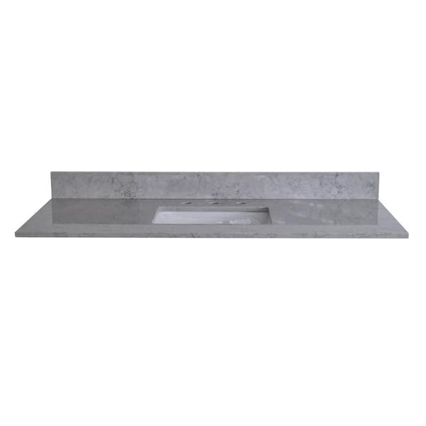 INSTER 43 in. W x 22 in. D Stone Bathroom Vanity Top in Carrara Gray with White Rectangle Single Sink-3H