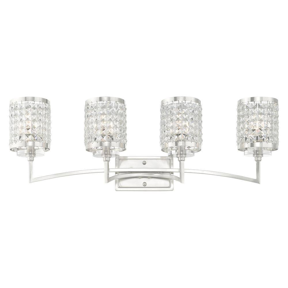 Elegant Grammercy 4-Light Brushed Nickel Vanity with Crystal Shades