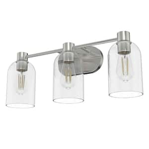 Lochemeade 22.5 in. 3 Light Brushed Nickel Vanity Light with Clear Seeded Glass Shades Bathroom Light