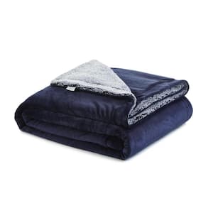 Charlie Navy Blue Solid Color Polyester Throw Blanket