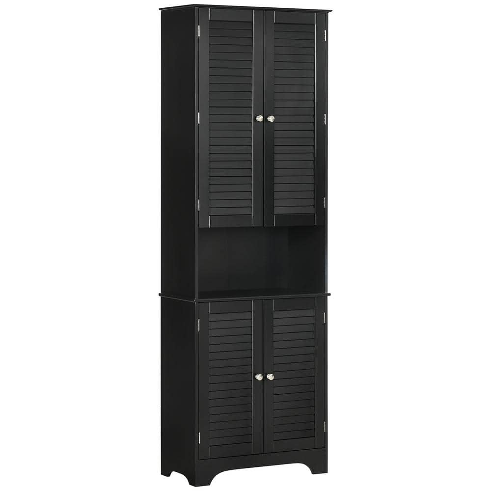 23.5 in. W x 11.75 in. D x 71.75 in. H Black MDF Freestanding Linen Cabinet with Shelf, 2-Cabinets, Black -  HOMCOM, 834-202BK