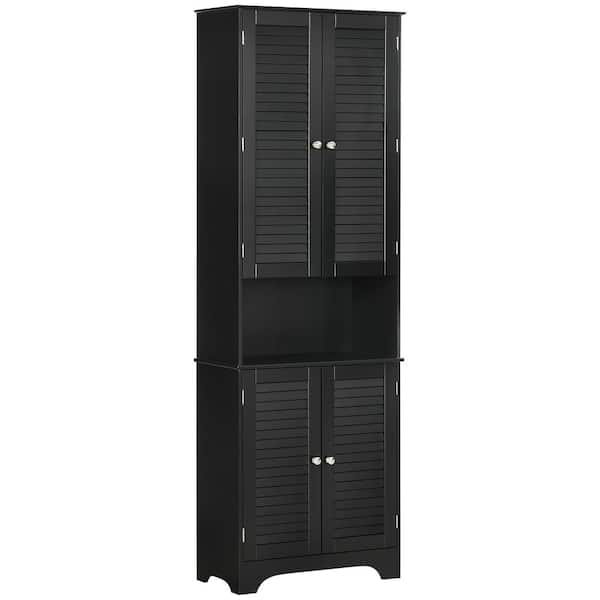 HOMCOM 23.5 in. W x 11.75 in. D x 71.75 in. H Black MDF Freestanding Linen Cabinet with Shelf, 2-Cabinets, Black
