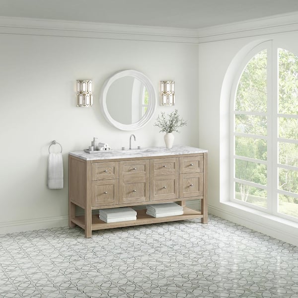 Breckenridge 60.0 in. W x 23.5 in. D x 34.25 in. H Single Bath Vanity in Whitewashed Oak with Carrara White Marble Top