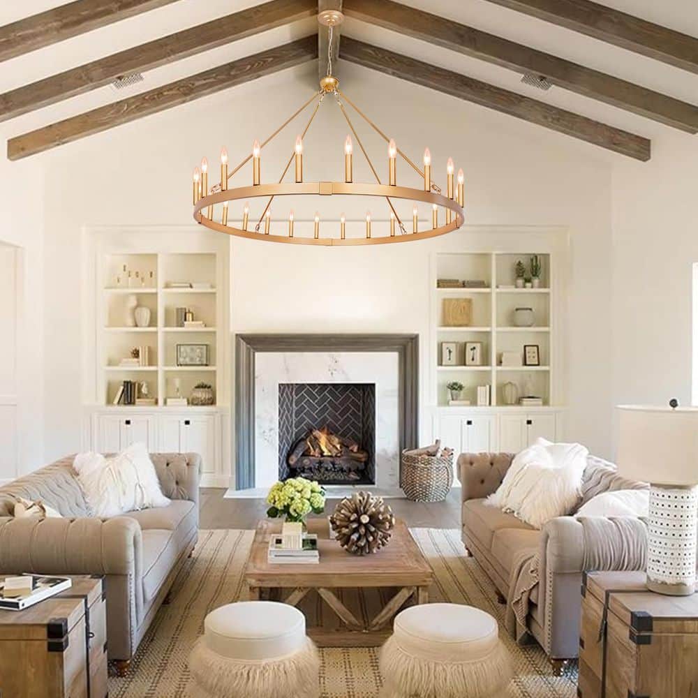 Rviezza Farmhouse 48 in. 24-Light Wagon Wheel Chandelier, Extra Large gold  Chandeliers for High Ceilings HDJH2022157 - The Home Depot, image size:1000x1000