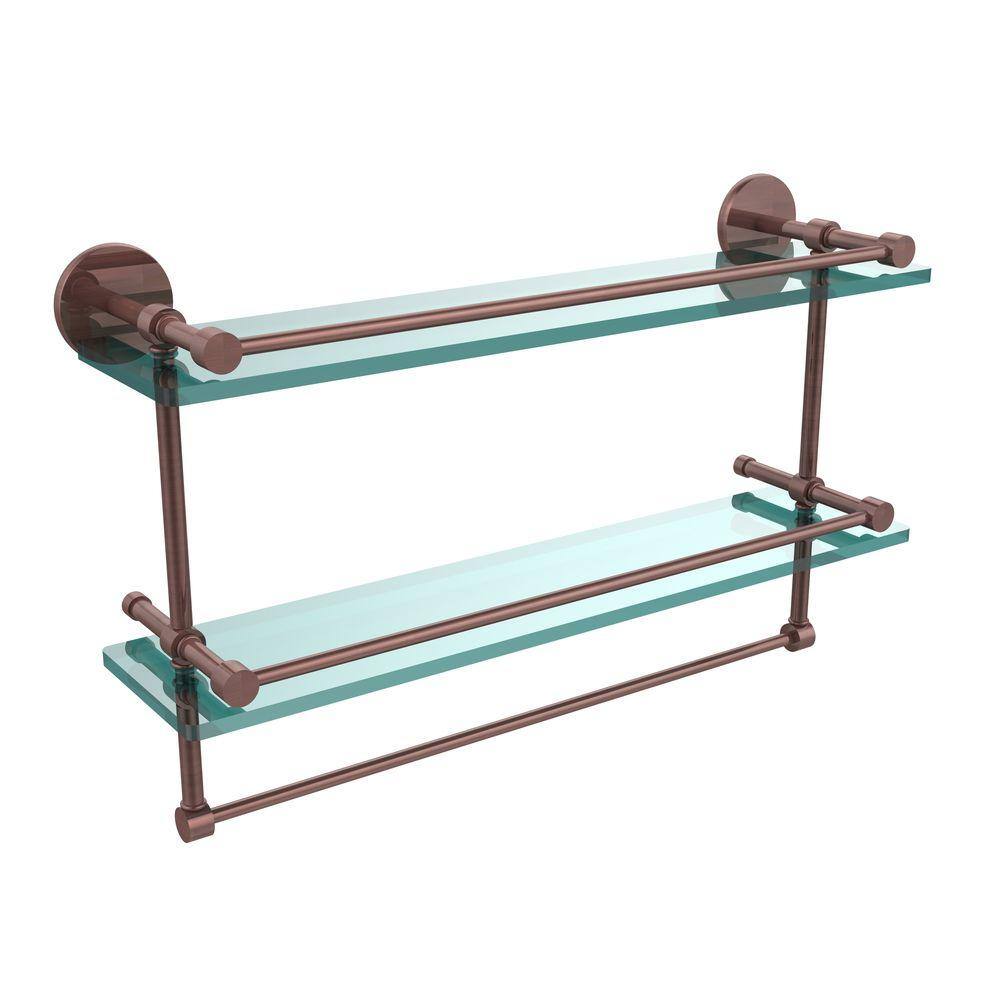Allied Brass 22 in. L x 12 in. H x in. W 2-Tier Clear Glass Bathroom Shelf  with Towel Bar in Antique Copper P1000-2TB/22-GAL-CA The Home Depot