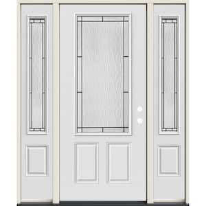 36 in. x 80 in. Left-Hand/Inswing 3/4 Lite Wendover Decorative Glass Modern White Steel Prehung Front Door w/ Sidelites