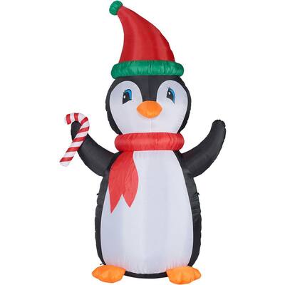 10 ft. Penguin and Candy Cane Christmas Inflatable with Lights