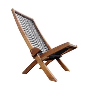 High Backrest Folding Wooden Roping Lounge Chair Outdoor Indoor Acacia Wood Accent Chair for Patio Porch Deck Lawn