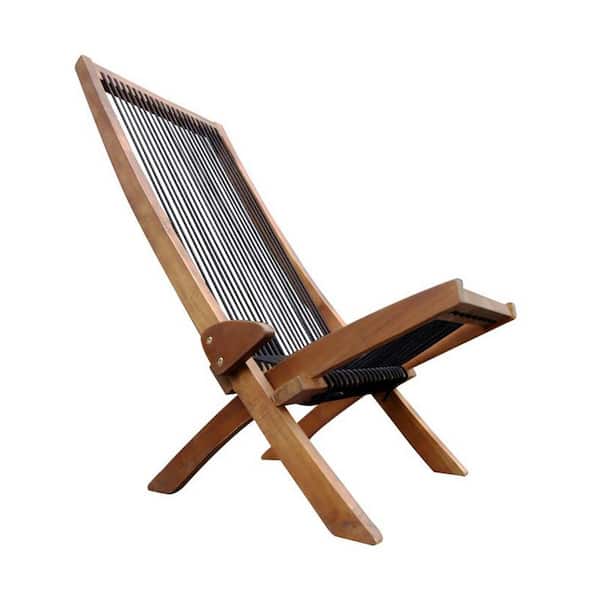 Unbranded High Backrest Folding Wooden Roping Lounge Chair Outdoor Indoor Acacia Wood Accent Chair for Patio Porch Deck Lawn