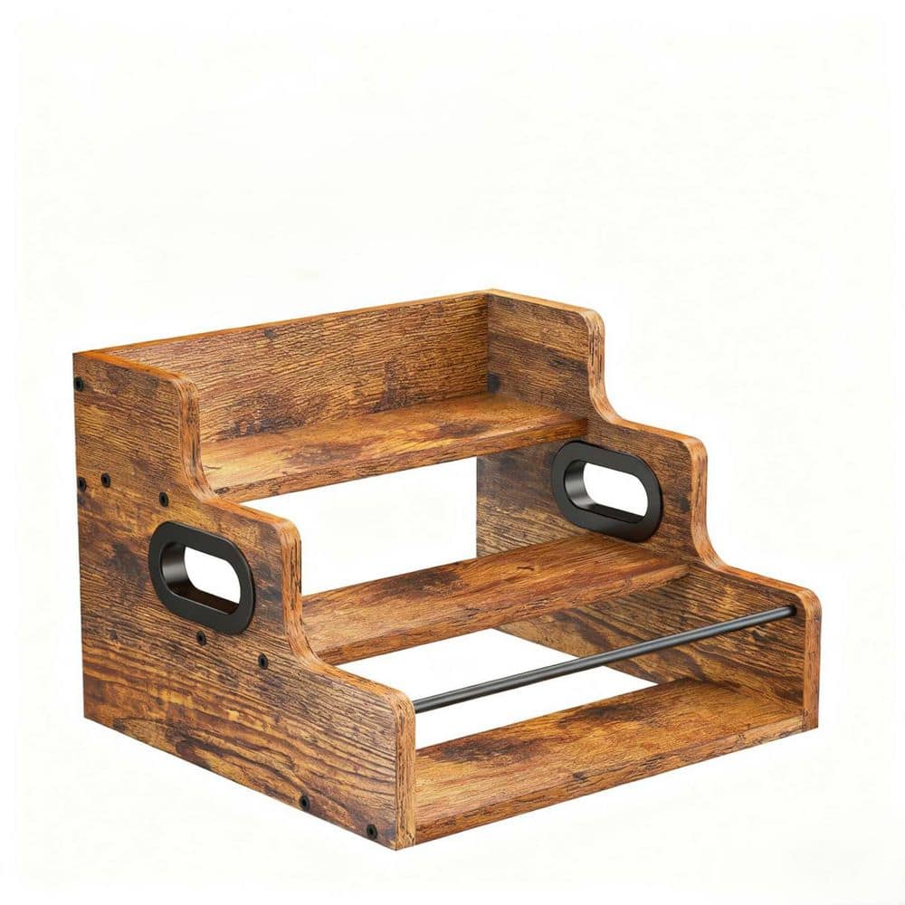 9.25 in. H x 16 in. W 12-Bottle Brown Wood Wine Rack 3 Step Countertop Wine Rack, Mini Bar, Retro Bar Shelf Stand