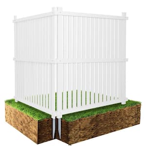 48 in. Outdoor Vertical Freestanding Vinyl Panels Air Conditioner Fence Privacy Screen with Metal Stake (2-Pack）