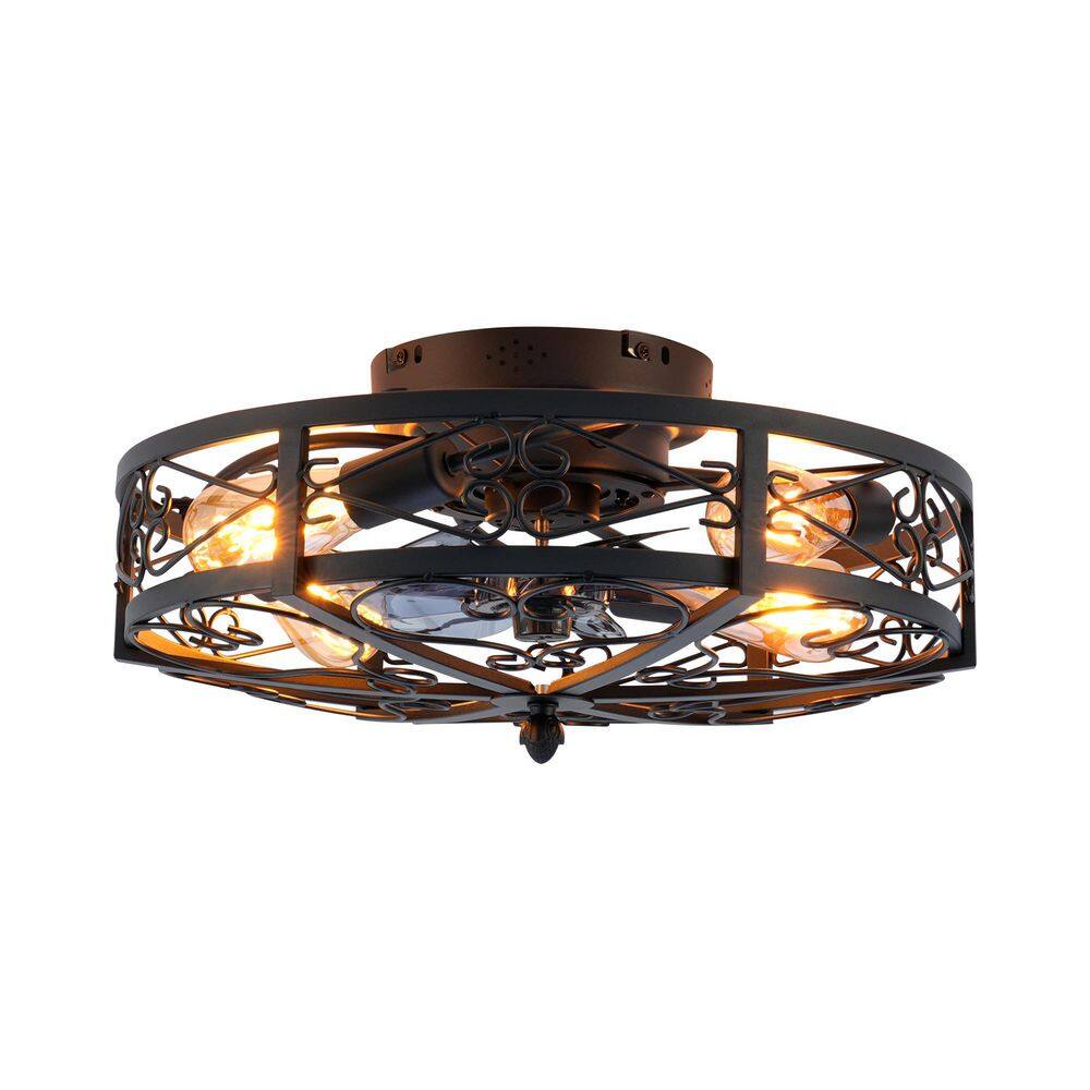 20 in. Black Standard Flush Mount Caged Ceiling Fan with Light Kits and Remote Included for Kitchen Living Room Bedroom price history on PriceWatchPro