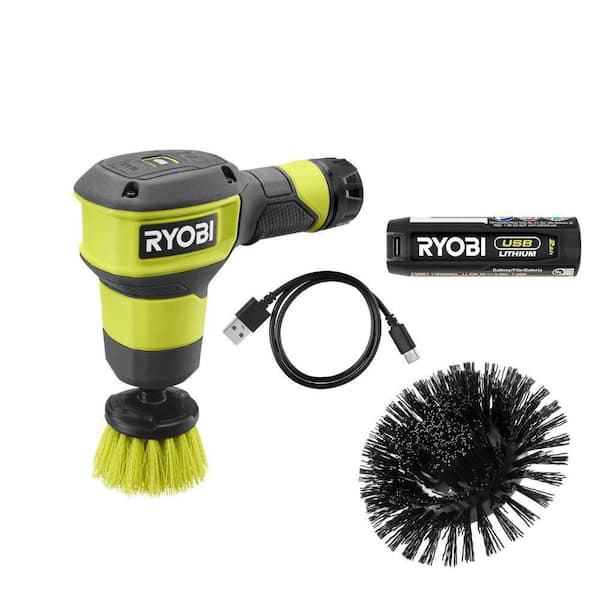 RYOBI USB Lithium Compact Scrubber Kit with 2.0 Ah Battery, and