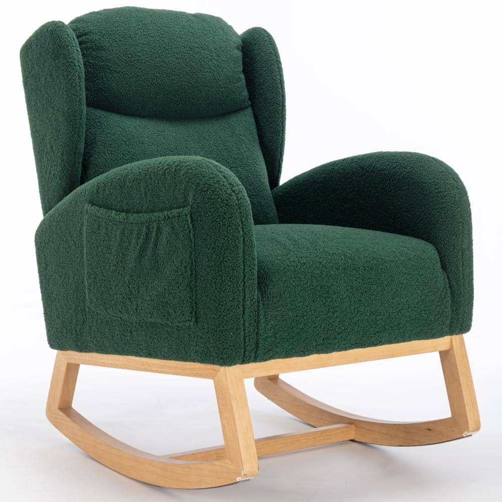 Green Teddy Fabric Rocking Chair with Tufted Back, Set of 1, with Wooden Legs for Living Room price history on PriceWatchPro