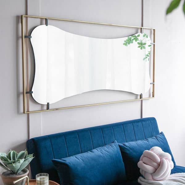 Contemporary 60 in. x  28 in. Poppy Mirror with Gold Metal Frame Wall Decor for Bathroom, Entryway