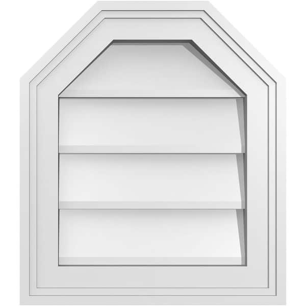 Ekena Millwork 14 in. x 16 in. Octagonal Top Surface Mount PVC Gable Vent: Decorative with Brickmould Frame