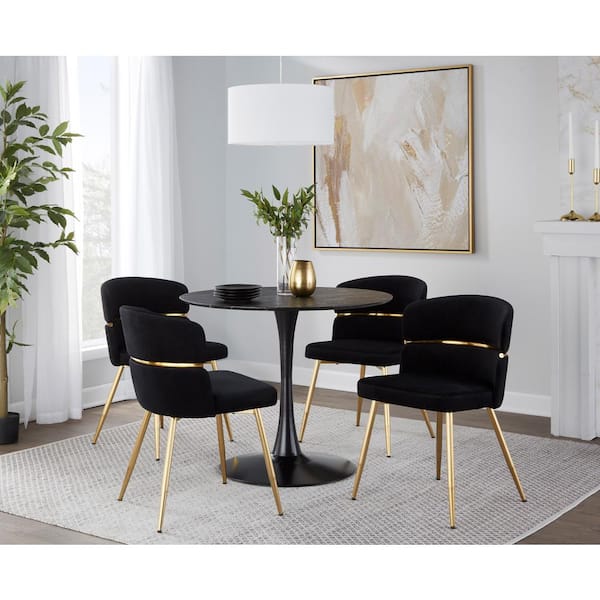 Lumisource Cinch Black Velvet and Gold Metal Dining Chair (Set of 2)