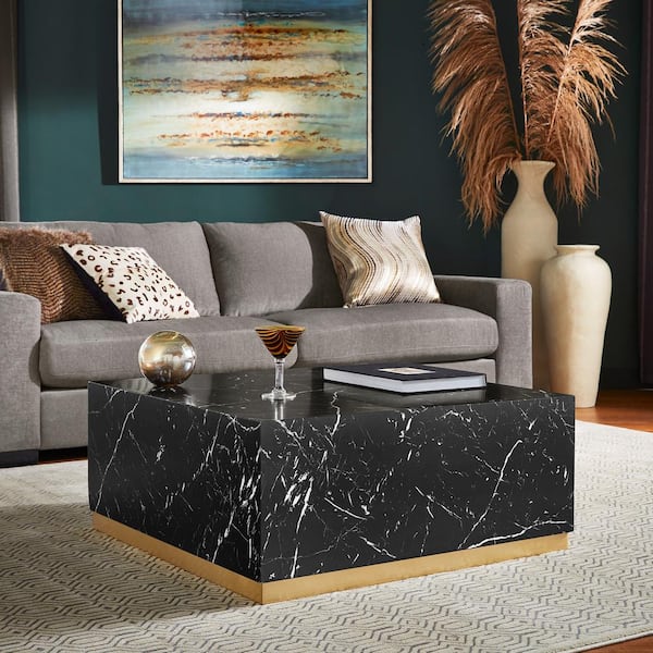 HomeSullivan 35 in. Black Square Faux Marble Coffee Table With Casters