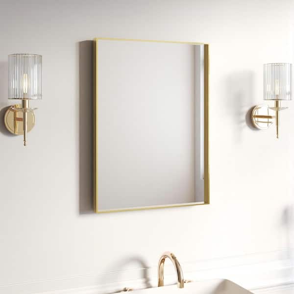 22 in. W x 30 in. H Gold Aluminum Rectangular Framed Wall Bathroom Vanity Wall Mount Mirror