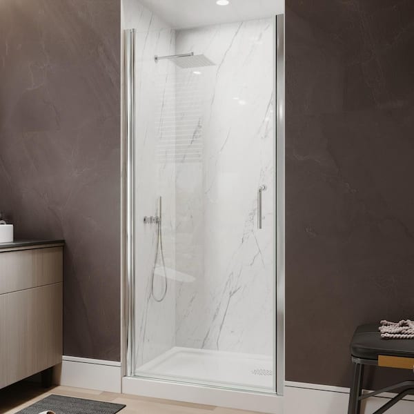 Victoria 34 to 35-3/8 in. W x 72 in. H Pivot Swing Frameless Shower Door in Chrome with Clear Glass