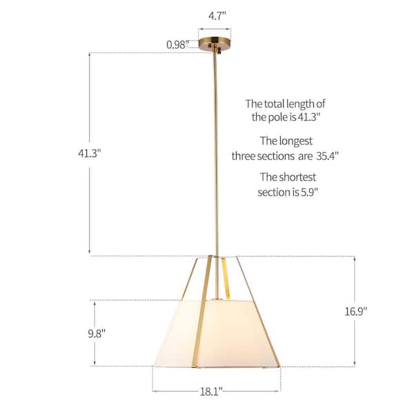 Luna 1-Light Gold White Single Pendant Light with Fabric