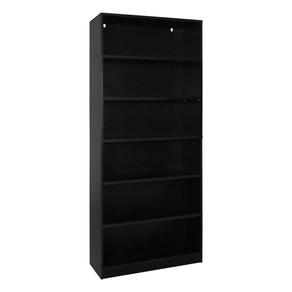 VEIKOUS 32.3 in. L x 13.2 in. W x 80 in. H 6Shelf Black Wood Bookcase