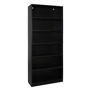 32.3 in. L x 13.2 in. W x 80 in. H 6-Shelf Black Wood Bookcase with Adjustable Shelves