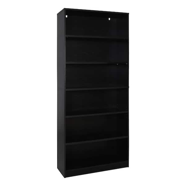 VEIKOUS 32.3 in. L x 13.2 in. W x 80 in. H 6-Shelf Black Wood Bookcase with Adjustable Shelves