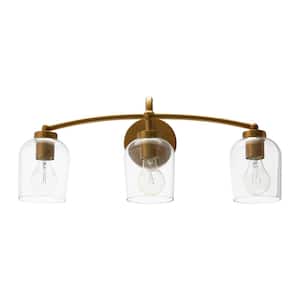 Adrian - 3-Light Brushed Gold Metal and Glass Vanity Light