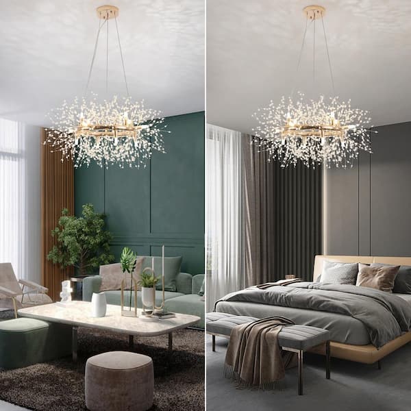 LWYTJO 12-Light French Gold Modern Dandelion Crystal Chandelier