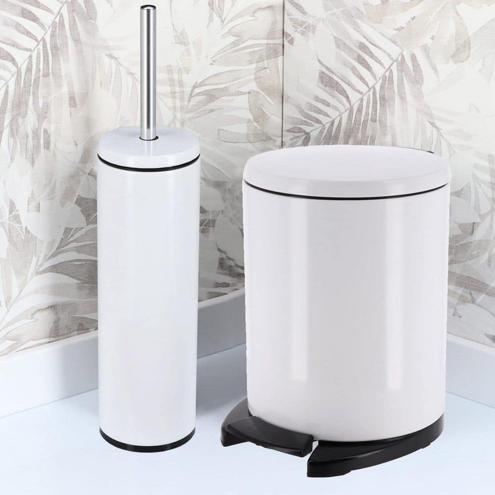 White Stainless Steel Soft Close Round Pedal Trash Can