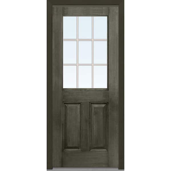 MMI Door 36 in. x 80 in. Internal Grilles Right-Hand 1/2-Lite Clear 2-Panel Stained Fiberglass Mahogany Prehung Front Door