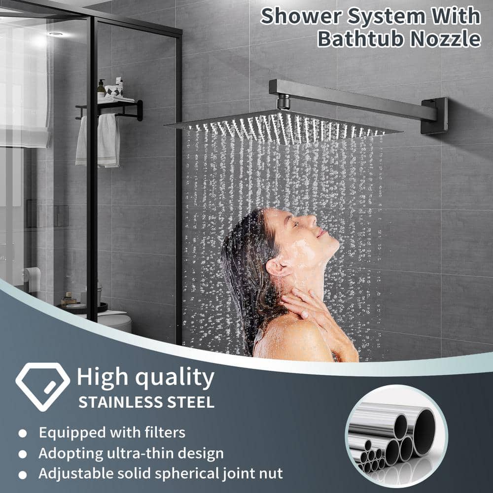 Matte Black Stainless Steel Square Rain Shower Faucet Set