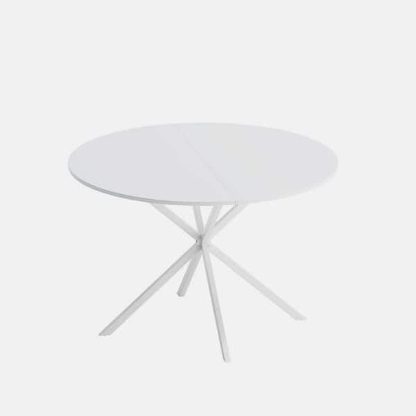 wetiny White Wood 47.24 in. Cross Legs Dining Table Seats 2 with Two Piece Removable Top