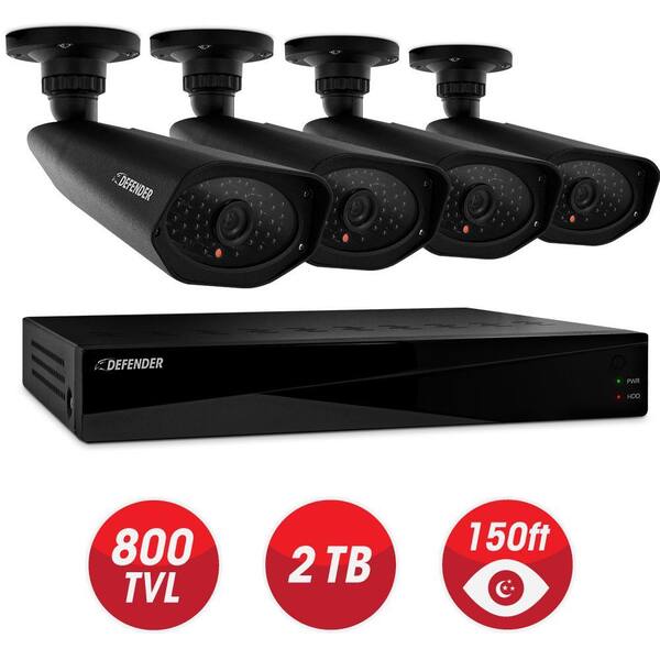 Defender Connected Pro 4-Channel 800 TVL 2TB Surveillance DVR with (4) Outdoor Camera