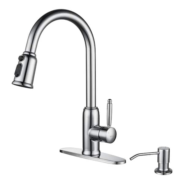 ALEASHA Stainless Steel Single-Handle Pull Down Sprayer Kitchen Faucet with Soap Dispenser in Chrome