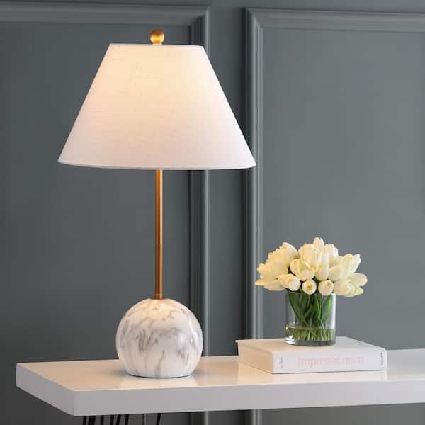 JONATHAN Y Miami 29 in. Gold/White Minimalist Resin/Metal LED Table Lamp
