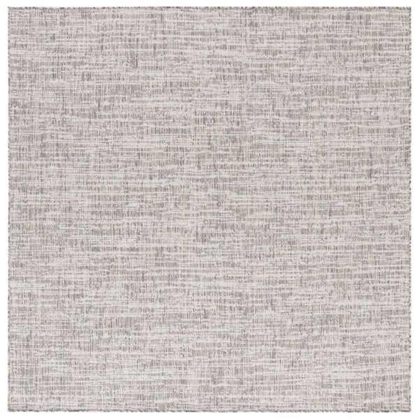 Beach House 7 ft. x 7 ft. Square Gray/Ivory Distressed Striped Solid Indoor/Outdoor Area Rug