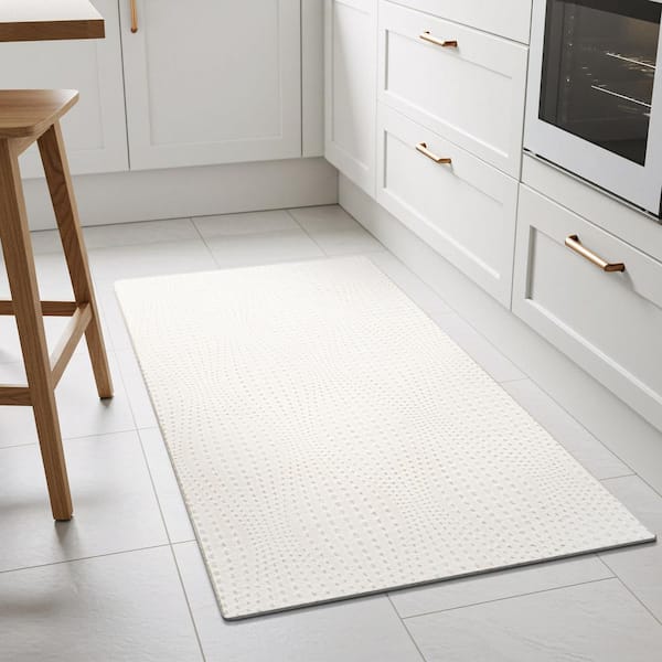 Harmony 2 x 7 ft. White Non-Slip Rubber Back Washable Polyester Wave Bathroom Runner Rug