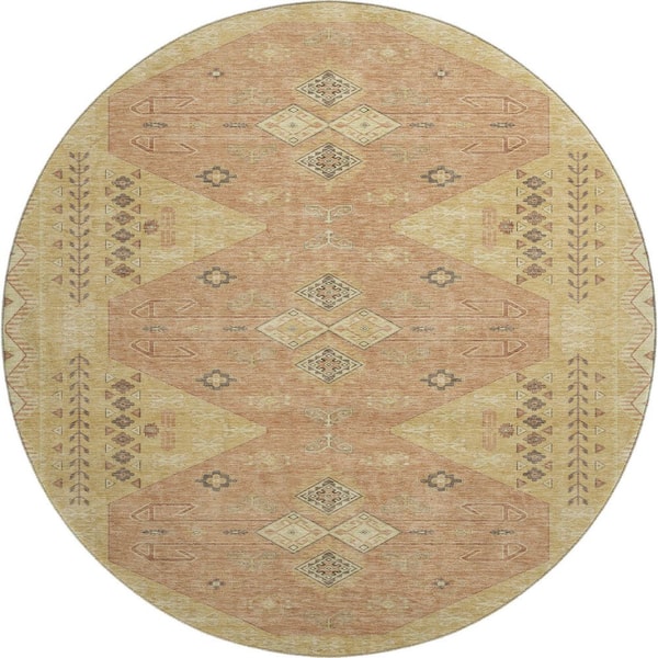 Mayfield Premium Machine Washable Abstract AMF2565 Gold 8 ft. x 8 ft. Round Rug