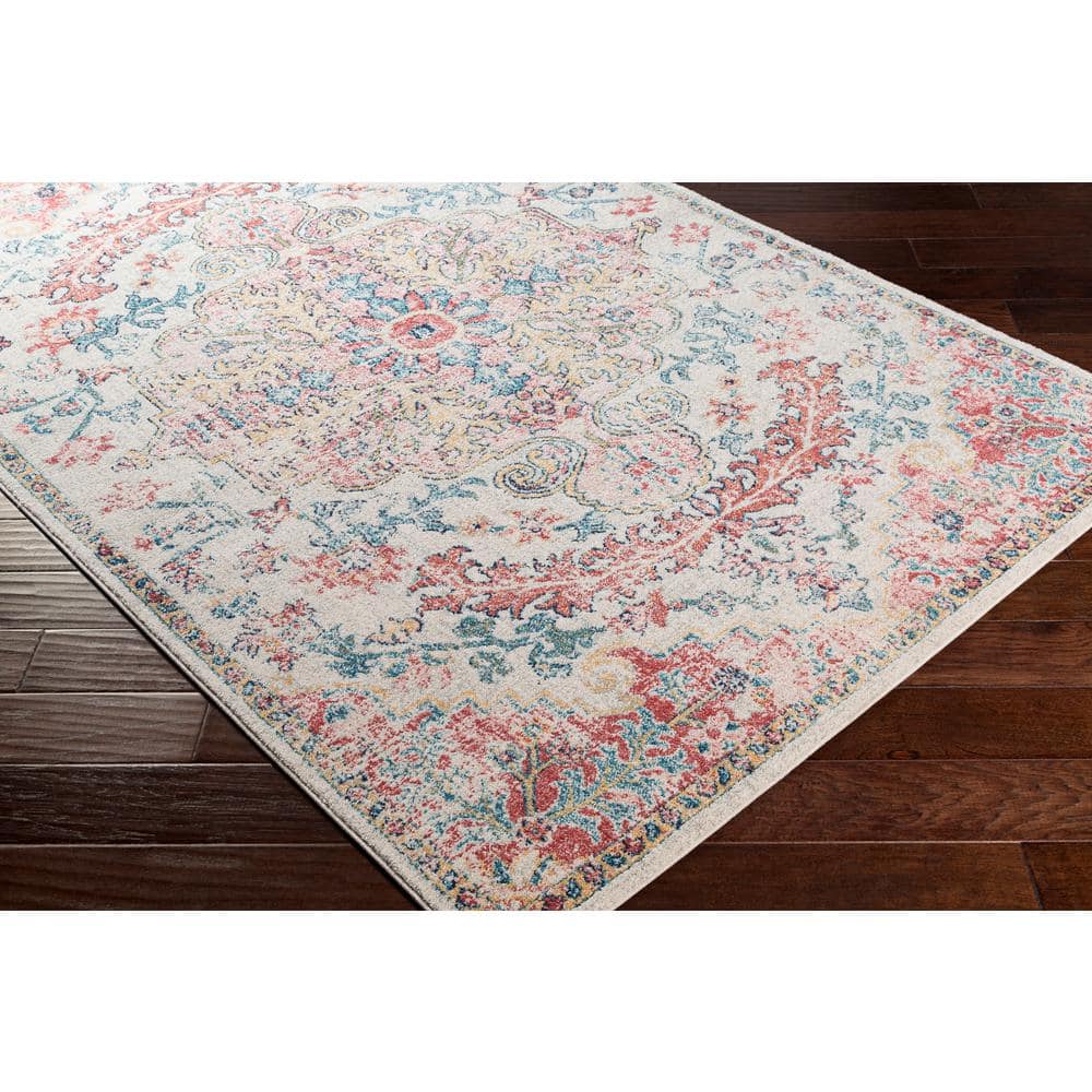 Blush and Yellow Rectangular Synthetic Medium Pile Area Rug