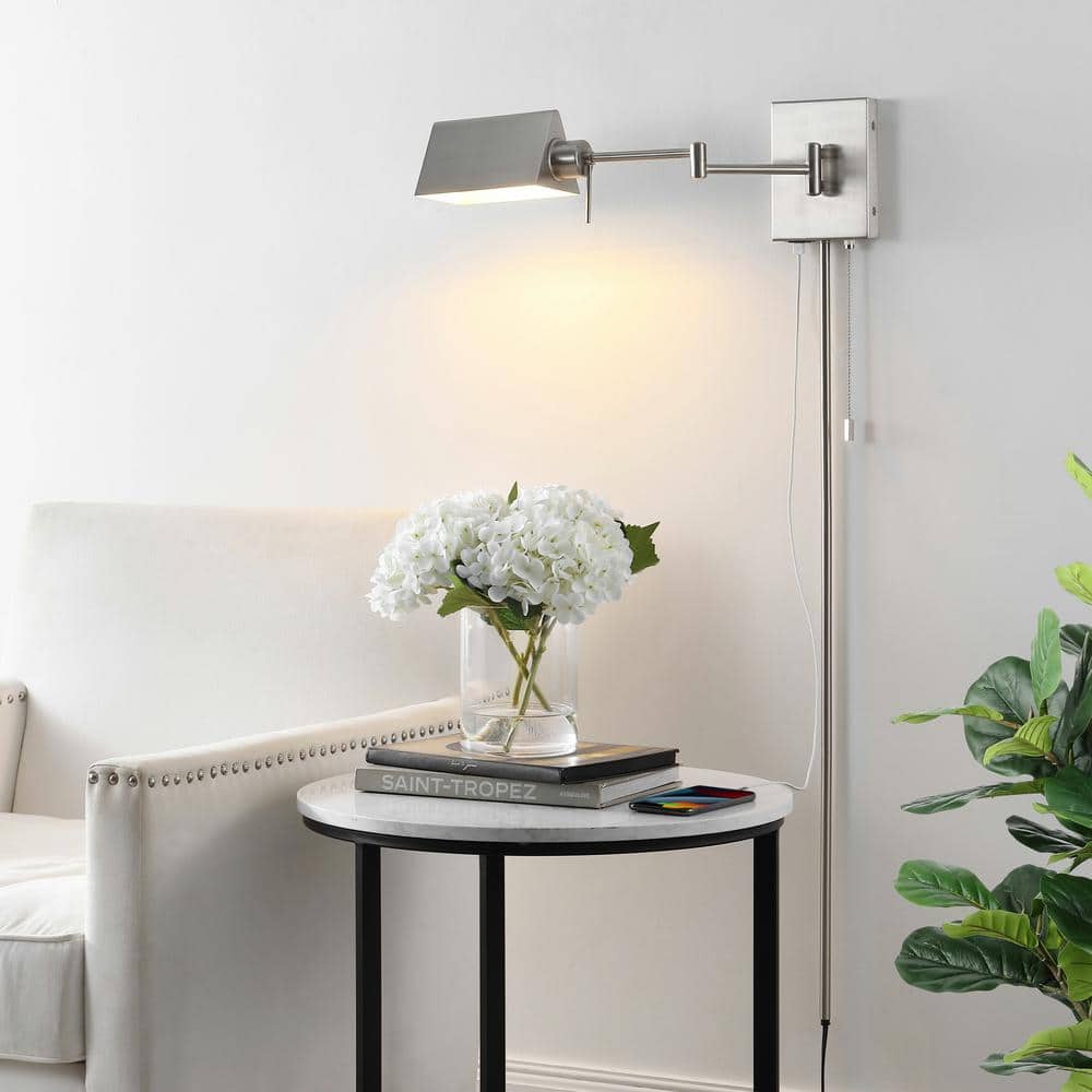 Nickel 22" Dimmable Swing Arm Wall Sconce with USB Port