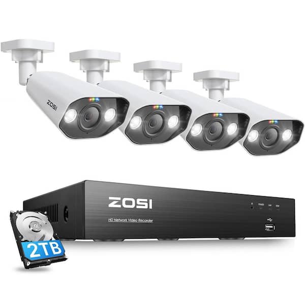 Ultra HD 4K 8-Channel 2TB PoE NVR Home Security Camera System with 4 Wired 8MP Spotlight Cameras, 2-Way Audio