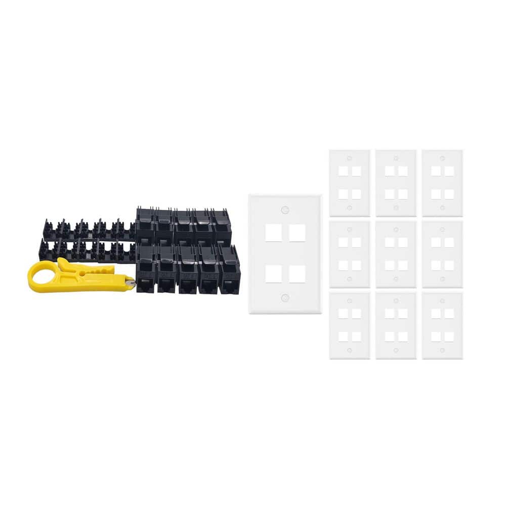 10-Pack 1-Gang White Keystone Plastic Wall Plates 4-Port & 10 Cat 6 RJ45 Keystone Jacks Black price history on PriceWatchPro