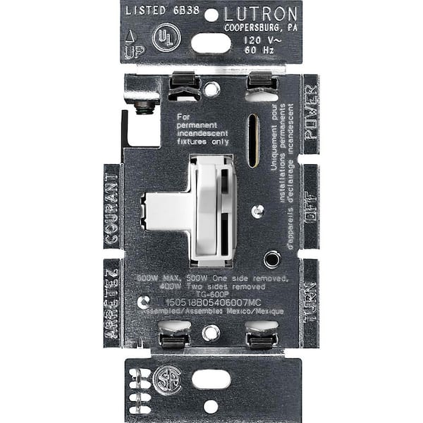 Lutron Toggler Dimmer Switch, 600-Watt Incandescent/Single-Pole, White (TG-600PR-WH)