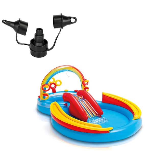 Intex 120-Volt Quick Fill AC Electric Air Pump and Rainbow Ring Kiddie Pool