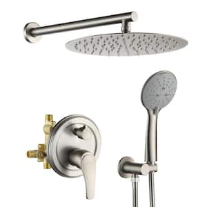 5-Spray Patterns with 2.35 GPM 12 in. Wall Mount Dual Shower Heads with Valve Included in Brushed Nickel