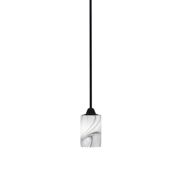 Unbranded Madison 100-Watt 1-Light Matte Black Shaded Pendant Light with 4 in. Onyx Swirl Shade, No Bulb Included