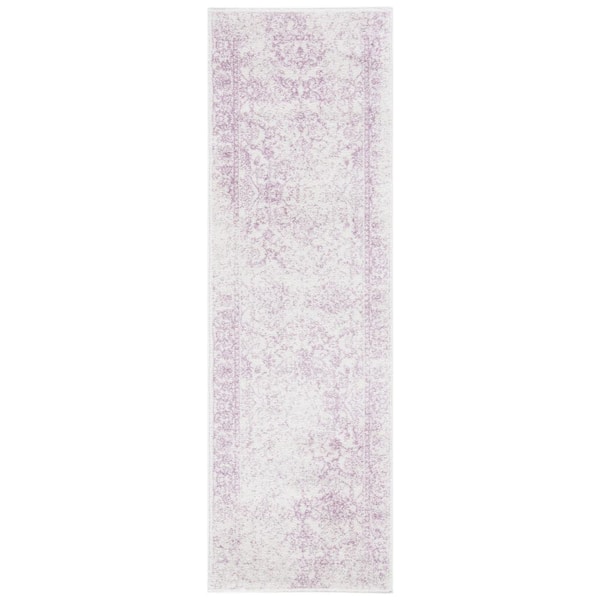 Adirondack Ivory/Lavender 3 ft. x 8 ft. Border Distressed Runner Rug