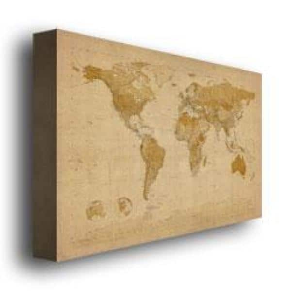Antique Beige and Brown World Map Canvas Art, 33" x 27"